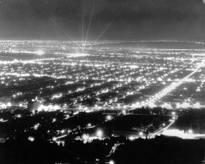 Historical image of the City of Los Angeles at night from the hills
