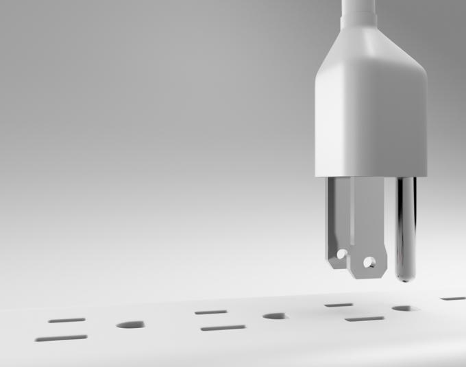 Illustration of a plug hovering over an outlet in a power strip.
